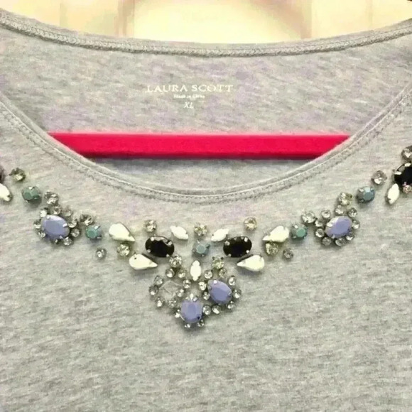 Laura Scott Studded Blue Top,XL - Picture 2 of 3